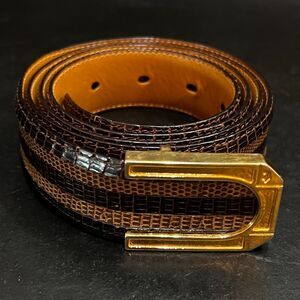 a. testoni Genuine Lezard Leather Brown Tan Belt Made in Italy - Men's Size 42